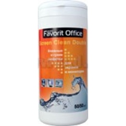 Влажные салфетки Favorit Office "Screen Clean Double" (для экранов,50 влажных и 50 сухих, туба 100шт)