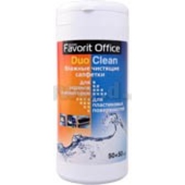 Влажные салфетки Favorit Office "Duo Clean" (для экранов и пластика, туба 50+50шт)