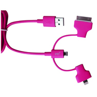 Кабель PQI i-Cable Multi-Plug Pink (USB-microUSB/Lightning/30pin, 90см.)