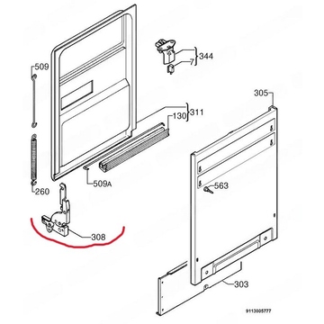 Шарнир двери пмм Zanussi ZDT 5052 Б/У (на схеме 303 рисунок 3)