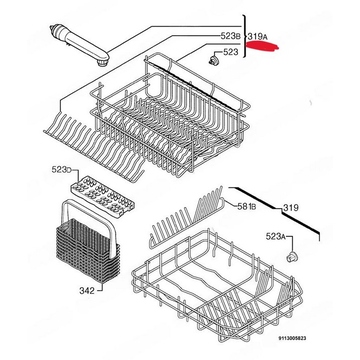 Корзина верхняя пмм Zanussi ZDT 5052 Б/У (на схеме 319A на рисунке 4)