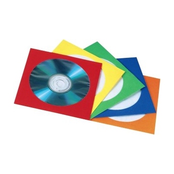 Конверт (для CD/DVD, бумажный, с окном, 100 шт. в упаковке, цветные)