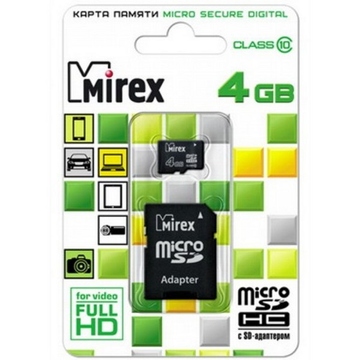  MicroSDHC 04Гб Mirex Класс 10 (адаптер)