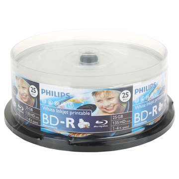 Blu-Ray BD-R Philips Cake Box 25шт (25GB, 6x, Ink Printable)