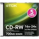 CD-RW TDK Slim Case 5шт (700MB, 24x)