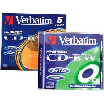 Диск CD-RW Verbatim Slim Case 5шт (700MB, 8x-10x, Datalife+, Color)