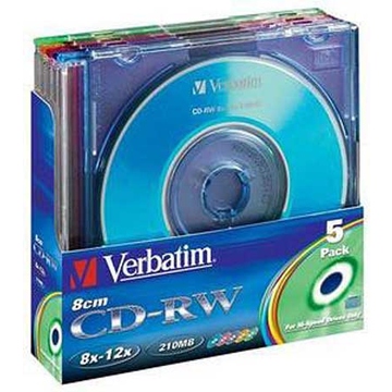 CD-RW Verbatim Slim Case 5шт (210MB, 12x, Color, 43555)