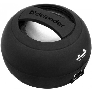 Колонки Defender SoundWay Black (прорезиненый пластик, 2Вт, зарядка от USB)