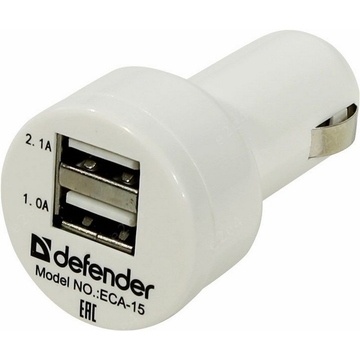 Зарядное устройство Defender ECA-15 White (автомобильноеб 2xUSB, 2,1A)