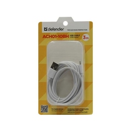 Кабель Defender ACH01-10BH USB(AM)-Lightning (3м) White