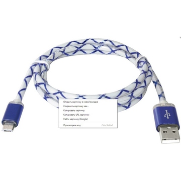 Кабель Defender USB08-03LT LED USB2.0-microUSB (1м) Blue