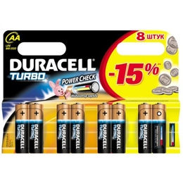 Батарейка Duracell LR6-8BL Turbo (щелочная, LR6 (AA), 1.5 В, 6 шт. +2 бесплатно, в блистере)