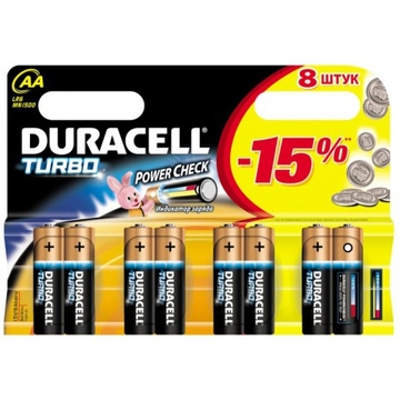 Батарейка Duracell LR6-8BL Turbo (щелочная, LR6 (AA), 1.5 В, 6 шт. +2 бесплатно, в блистере)