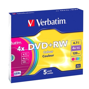 DVD+RW Verbatim Slim Case 5шт (4.7GB, 4x, Datalife+, Color)