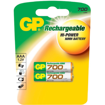 Аккумулятор GP 70AAAHC-BC2 PET-G (никель-металлгидридный, 700 мАч, LR03 (ААА), 2 шт., в пластиковом блистере, 2/28/280, срок хранения 7 лет)