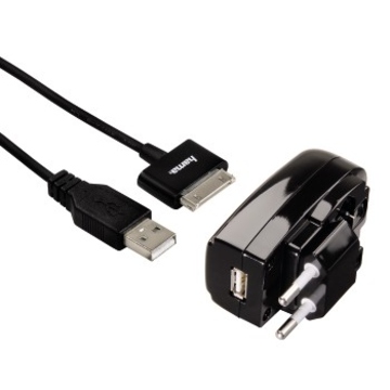 Зарядное устройство Hama H-106300 Black (+ кабель данных для iPad, iPhone, iPod, 5V/2.1A, H-106300)