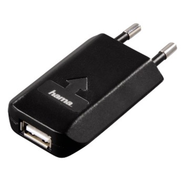 Зарядное устройство Hama H-39659 Black (1xUSB, 100-240V, позолоченные контакты)