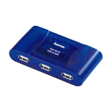USB-хаб Hama (на 4 гнезда с сетевым адаптером, Blue)