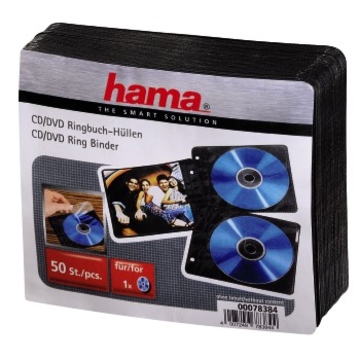 Конверт Hama Black (для CD/DVD, с перфорацией для пормоне с кольцами, полипропилен, 50шт, H-78384)