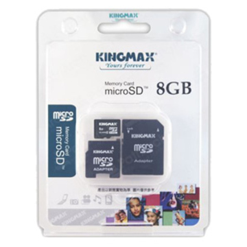  MicroSDHC 08Гб Kingmax Класс 2 (2 адаптера)