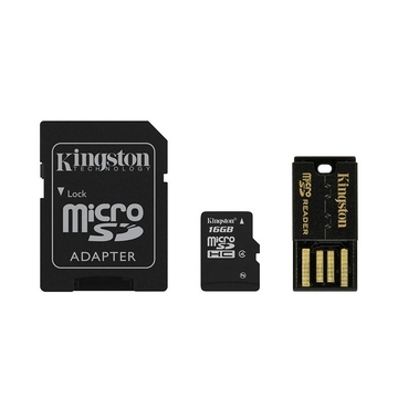  MicroSDHC 16Гб Kingston Multi-Kit Класс 4 (адаптеры miniSD, SD, USB)