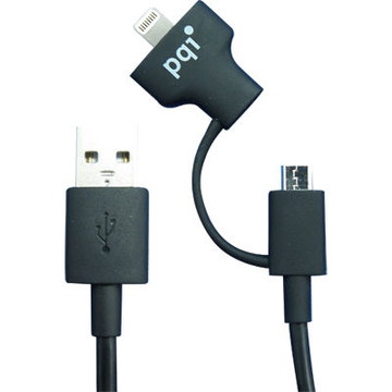 Кабель PQI i-Cable Du-Plug 15 Black (USB-microUSB/Lightning, 15см.)