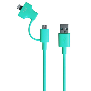 Кабель PQI i-Cable Du-Plug 90 Blue (USB-microUSB/Lightning, 90см.)