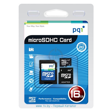  MicroSDHC 08Гб PQI Класс 6 (2 адаптера)
