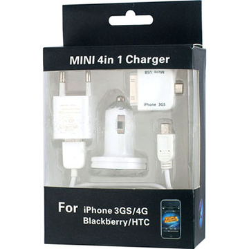 Зарядное устройство Present Mini 4in1 Charger (АЗУ/сетевое, 30pin/miniUSB/microUSB)