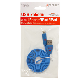 Кабель Partner Lightning-USB Blue (со смайлом, 1м)