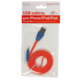Кабель Partner Lightning-USB Orange (со смайлом, 1м)