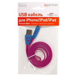 Кабель Partner Lightning-USB Coral (со смайлом, 1м)
