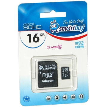  MicroSDHC 16Гб Smartbuy Класс 10 (адаптер)