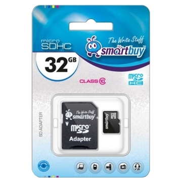  MicroSDHC 32Гб Smartbuy Класс 10 (адаптер)