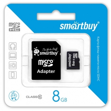  MicroSDHC 08Гб Smartbuy Класс 10 (адаптер)