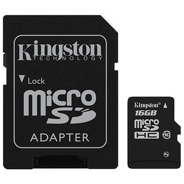  MicroSDHC 16Гб Kingston Класс 10 (адаптер)