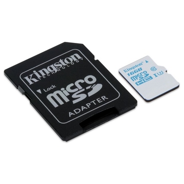  MicroSDHC 16Гб Kingston Класс 10 UHS-I U3 90/45 MB/s (для экшн-камер, адаптер)