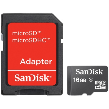  MicroSDHC 16Гб Sandisk Класс 4 (адаптер)