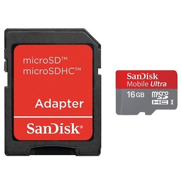  MicroSDHC 16Гб Sandisk Класс 10 UHS-I (Mobile Ultra Android, адаптер)