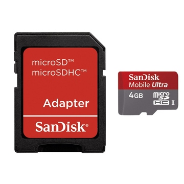 MicroSDHC 04Гб Sandisk (Mobile Ultra, 200x, с адаптером)