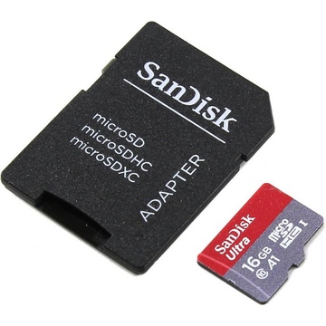  MicroSDHC 16Гб Sandisk Class 10 UHS-I A1 Ultra 98MB/s (адаптер)