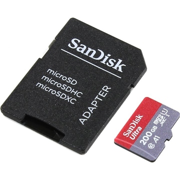  MicroSDXC 200Гб Sandisk Class 10 UHS-I A1 Ultra 100MB/s (адаптер)