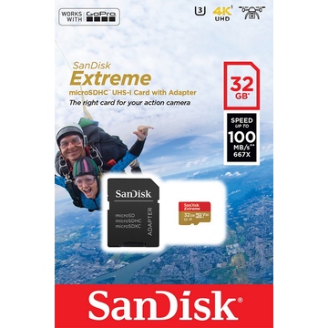  MicroSDHC 32Гб Sandisk Класс 10 UHS-I A1 Extreme for Action Cameras 90MB/s (адаптер)