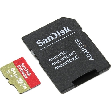  MicroSDXC 64Гб Sandisk Класс 10 UHS-I U3 A1 Extreme for Action Cameras 90MB/s (адаптер)