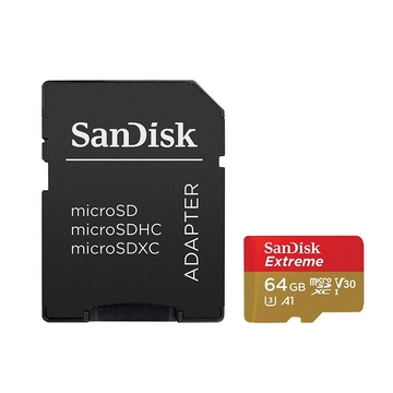 MicroSDHC 64Гб Sandisk Класс 10 UHS-I U3 Extreme for Action Cameras 90MB/s (адаптер)