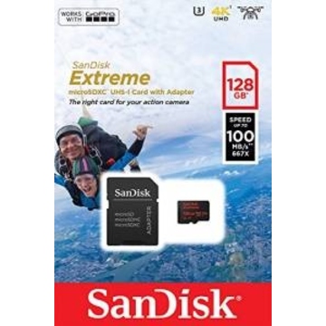  MicroSDXC 128Гб Sandisk Класс 10 UHS-I U3 Extreme for Action Cameras 90MB/s (адаптер)