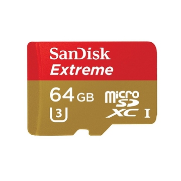  MicroSDXC 64Гб Sandisk Класс 10 UHS-I U3 Extreme for Action Cameras 90MB/s (адаптер)