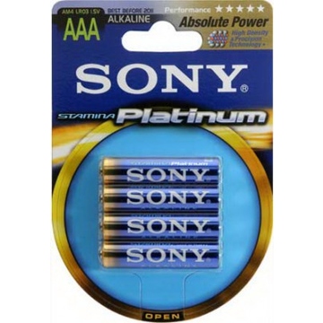 Батарейка Sony Stamina Platinum AM4PTB4A  (алкалиновая, LR03 (AAA), 1.5 В, 4 шт., в блистере, 80/240/19200, срок хранения 7 лет)