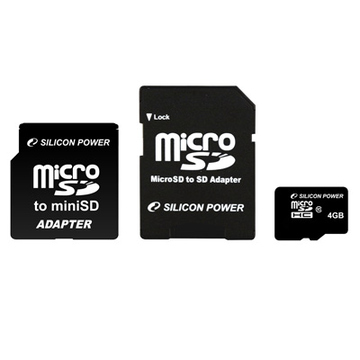  MicroSDHC 04Гб Silicon Power Класс 6 (2 адаптера)