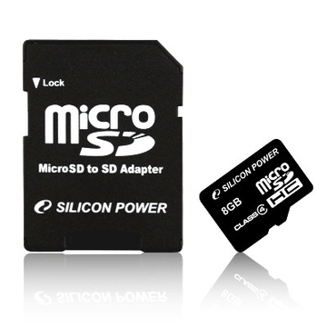 MicroSDHC 08Гб Silicon Power Класс 4 (адаптер)